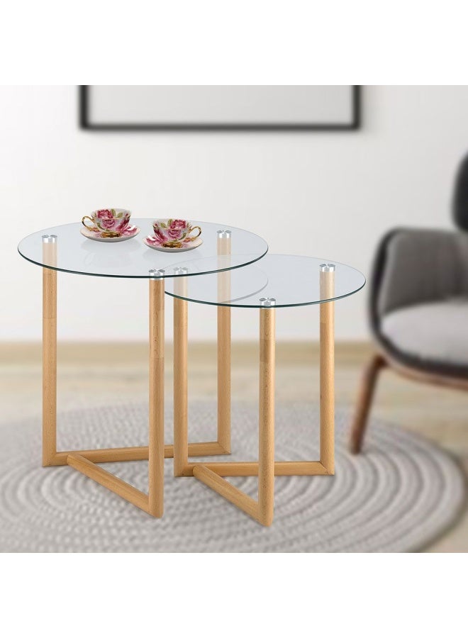 DANUBE HOME Bryner Set Of 2 Glass Nesting Table- Natural Oak - Image 1