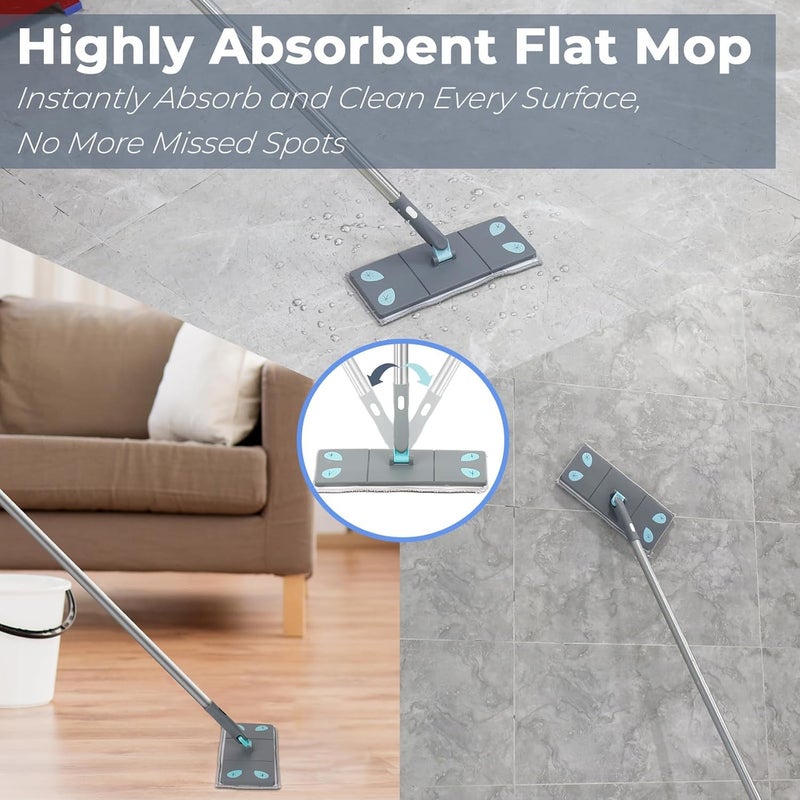 KEYOZA Microfiber Mop with Extension Pole Stainless Steel 7in1 Home Cleaning Supplies Kit with Mop Broom Ceiling Fan Duster 2in1 Squeegee Tile Scrubber Scrub Brush - Image 5