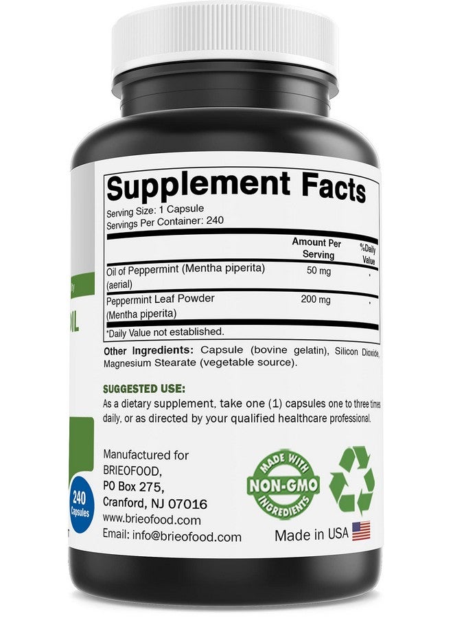 Brieofood Peppermint Oil Complex 250 Mg 240 Capsules Supports A Healthy Gut Bowel Soothing Gluten Free & Nongmo - Image 3