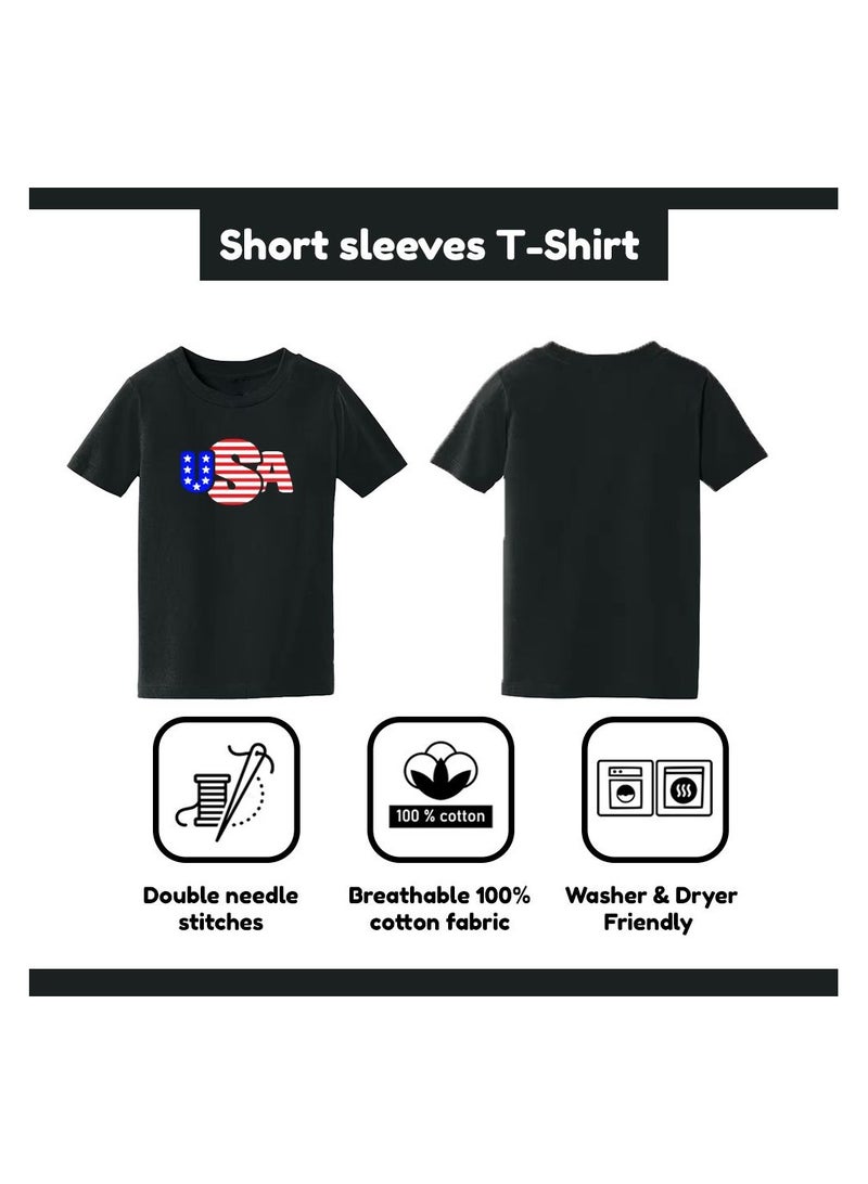برينت شوب فور مي تي شيرت مطبوع عليه شعار الولايات المتحدة الأمريكية للفتيات - مصنوع من قماش قطني ناعم، نصف كم، مريح وأنيق، مناسب للارتداء اليومي، خفيف الوزن وجيد التهوية - Image 3