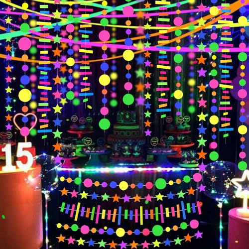 WELITTCON 703feet UV Paper Neon Garland Neon Streamers Glow in The Dark Glow Party Supplies and Decorations Glow in The Dark Streamers Blacklight Reactive Fluorescent Black Light Neon Party Supply for Birthday - Image 2