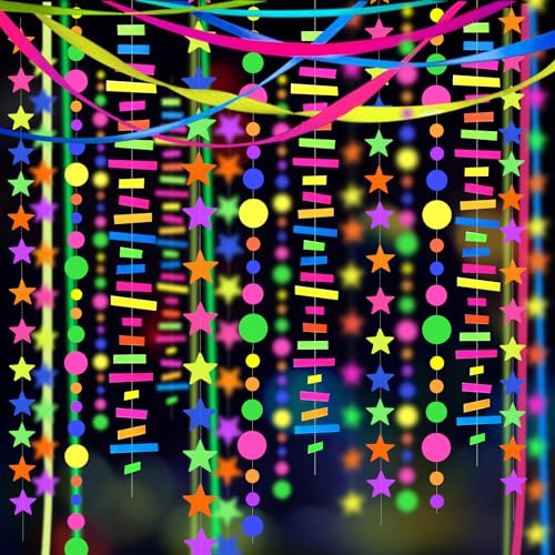 WELITTCON 703feet UV Paper Neon Garland Neon Streamers Glow in The Dark Glow Party Supplies and Decorations Glow in The Dark Streamers Blacklight Reactive Fluorescent Black Light Neon Party Supply for Birthday - Image 1
