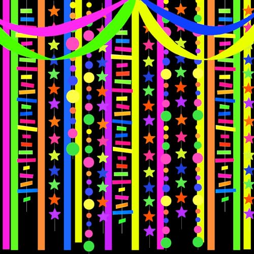 WELITTCON 703feet UV Paper Neon Garland Neon Streamers Glow in The Dark Glow Party Supplies and Decorations Glow in The Dark Streamers Blacklight Reactive Fluorescent Black Light Neon Party Supply for Birthday - Image 5