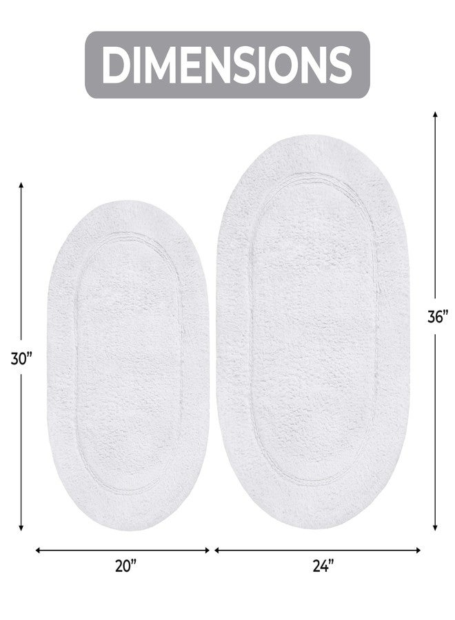 Superior Non-Slip 2 Piece Bath Rug Set, Ultra Plush, Soft and Absorbent 100% Combed Cotton Pile - Traditional Oval Bath Mat Set, White - Image 3