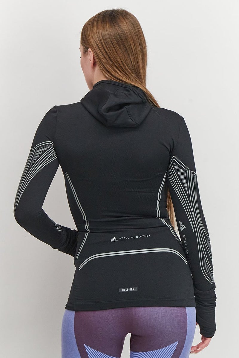 Adidas سويت شيرت هودي للنساء بملاءمة رياضية مع شعار العلامة التجارية، أسود - Image 3