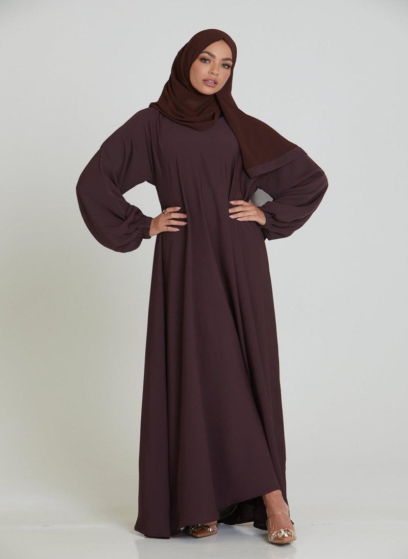 NUKHBAA Elegant Purple plain abaya wityh belt and Hijab-AB92  - Image 2