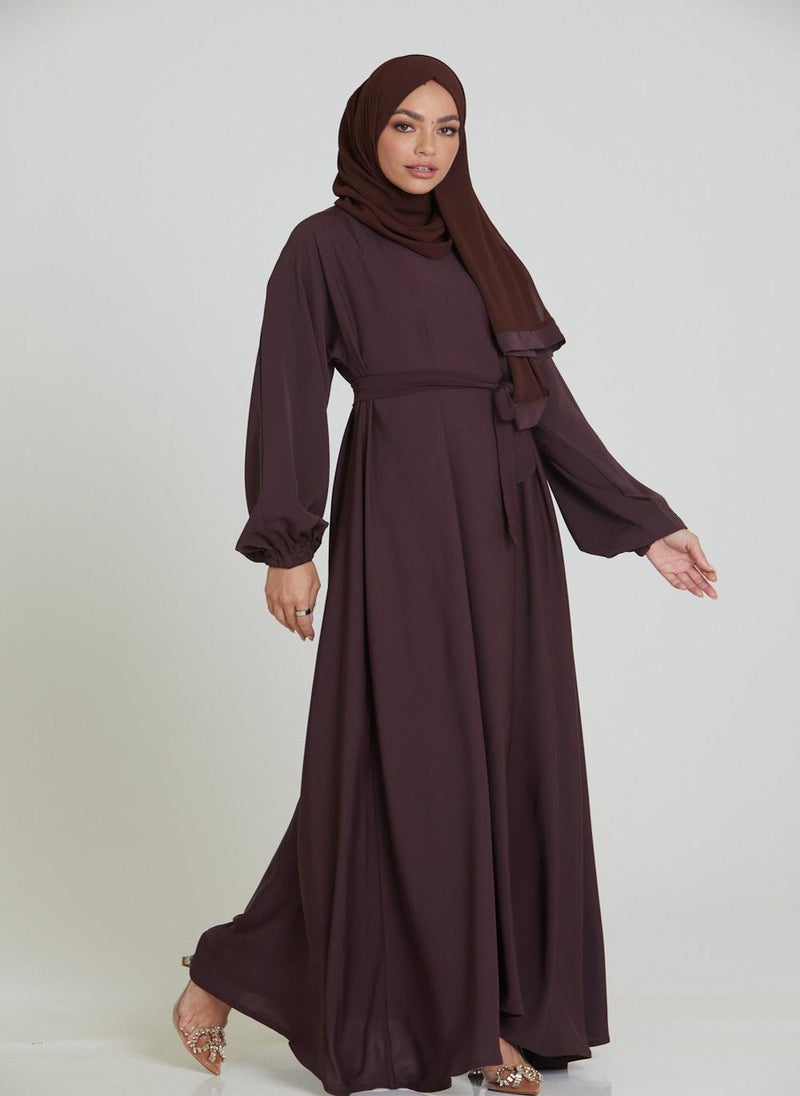 NUKHBAA Elegant Purple plain abaya wityh belt and Hijab-AB92  - Image 1