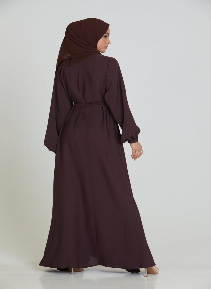 NUKHBAA Elegant Purple plain abaya wityh belt and Hijab-AB92  - Image 3