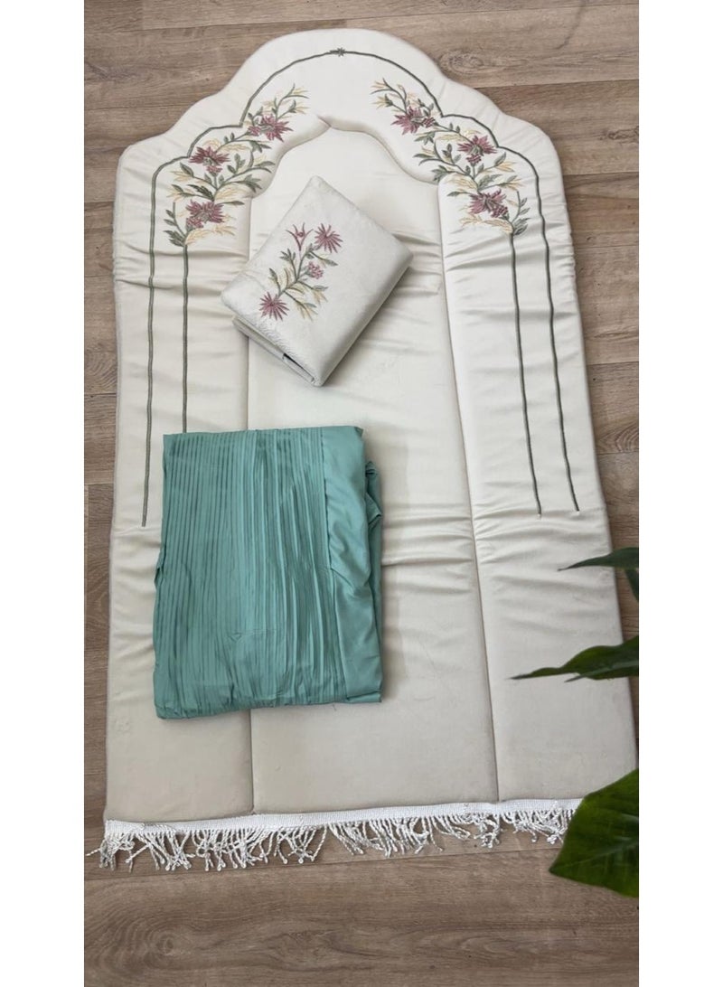 أرام سجادة صلاة اسفنج مبطن مع شرشف صلاة مرد خامة باردة و ممتازة وغلاف مصحف