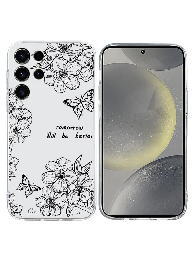 جراب هاتف TPU بنمط رسم ملون لهاتف Samsung Galaxy S25 Ultra 5G (زهرة الفراشة)