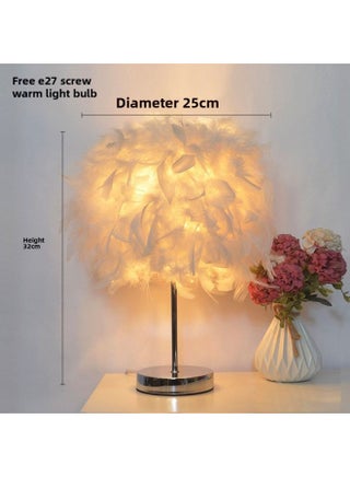 Internet Famous Feather Table Lamp Bedroom Bedside Table Ins Creative Fashion European Style Romantic Simple Bedroom Table Lamp-Light Source Power:Button Switch-three-color Dimming-Light Color:Silver Rod-small White Feather - pzsku/ZB0D998299B993DDB6E7DZ/45/1744280992/3dabd9ad-91a6-44a2-adb0-318e4256ddfb