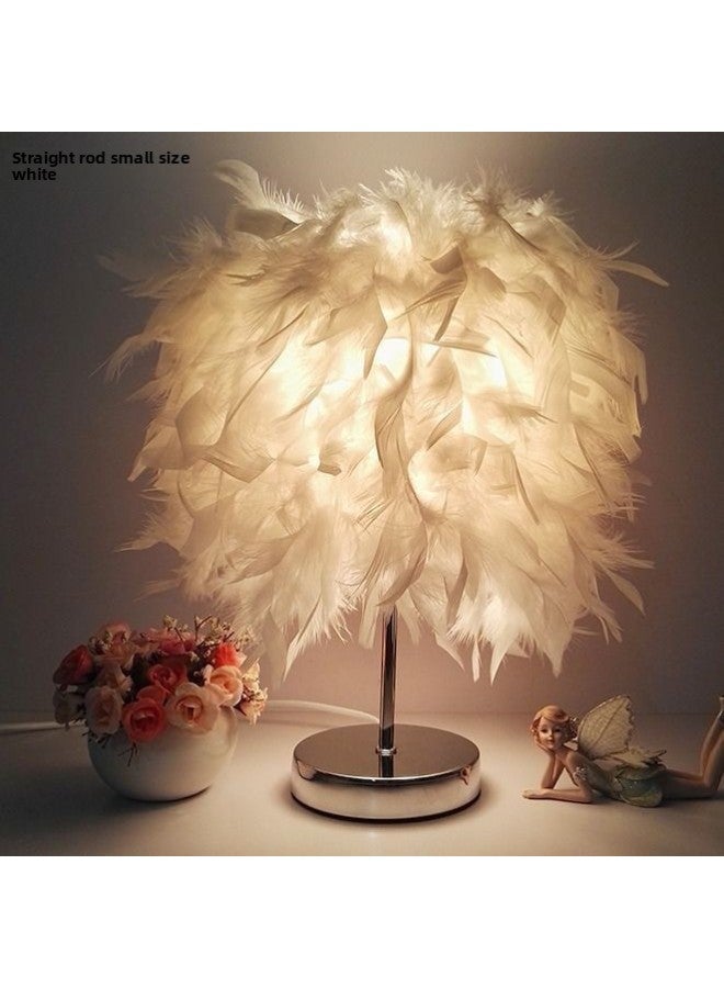 Internet Famous Feather Table Lamp Bedroom Bedside Table Ins Creative Fashion European Style Romantic Simple Bedroom Table Lamp-Light Source Power:Button Switch-three-color Dimming-Light Color:Silver Rod-small White Feather