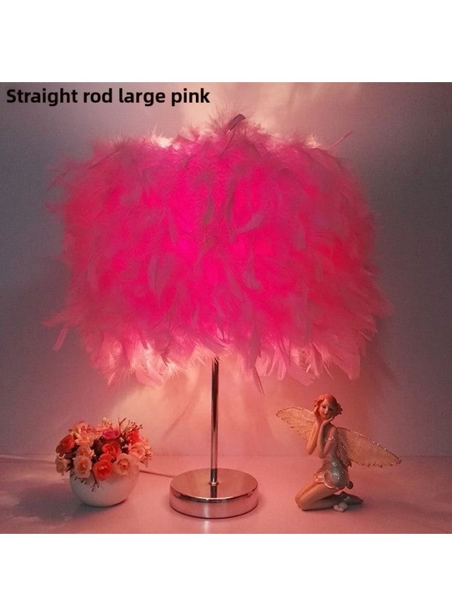 Internet Famous Feather Table Lamp Bedroom Bedside Table Ins Creative Fashion European Style Romantic Simple Bedroom Table Lamp-Light Source Power:Button Switch-three-color Dimming-Light Color:Silver Rod-small White Feather