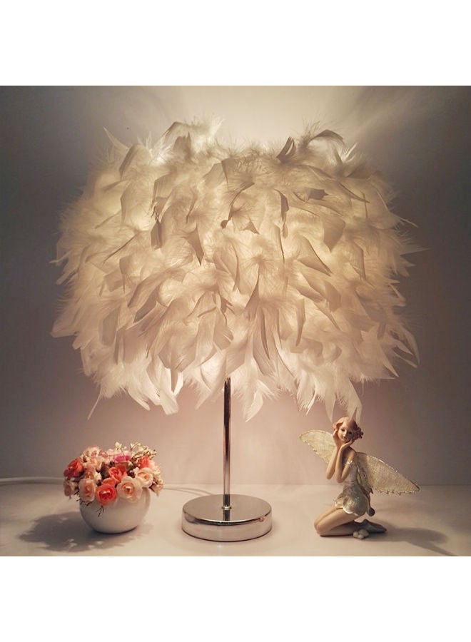 Internet Famous Feather Table Lamp Bedroom Bedside Table Ins Creative Fashion European Style Romantic Simple Bedroom Table Lamp-Light Source Power:Button Switch-three-color Dimming-Light Color:Silver Rod-small White Feather