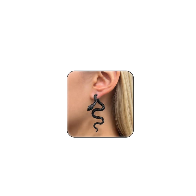 HTH Snake Earrings for Women Gothic Punk Front Back Snake Stud Earrings Accessories(Black) - Image 1