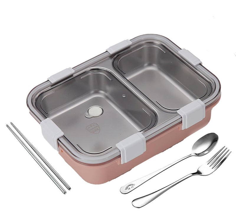 Brand Conquer Lunch Box Leak-Proof BPA Free Stainless Steel for School, Lunch Box for School & Office with a Fork, a Spoon and a Pair of Chopsticks (Pink, 2 Compartment) - Image 2