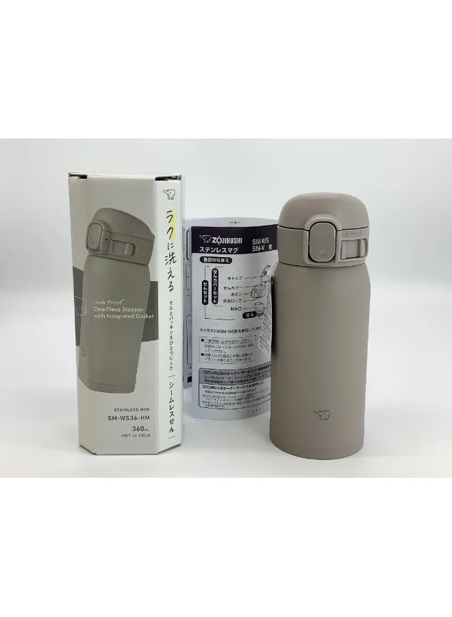 زوجيروشي Zojirushi SM-WS 0.36L Stainless Steel Vacuum Insulated Travel Mug – Leak-Proof, Portable, Lightweight, Keeps Drinks Hot & Cold - Grey