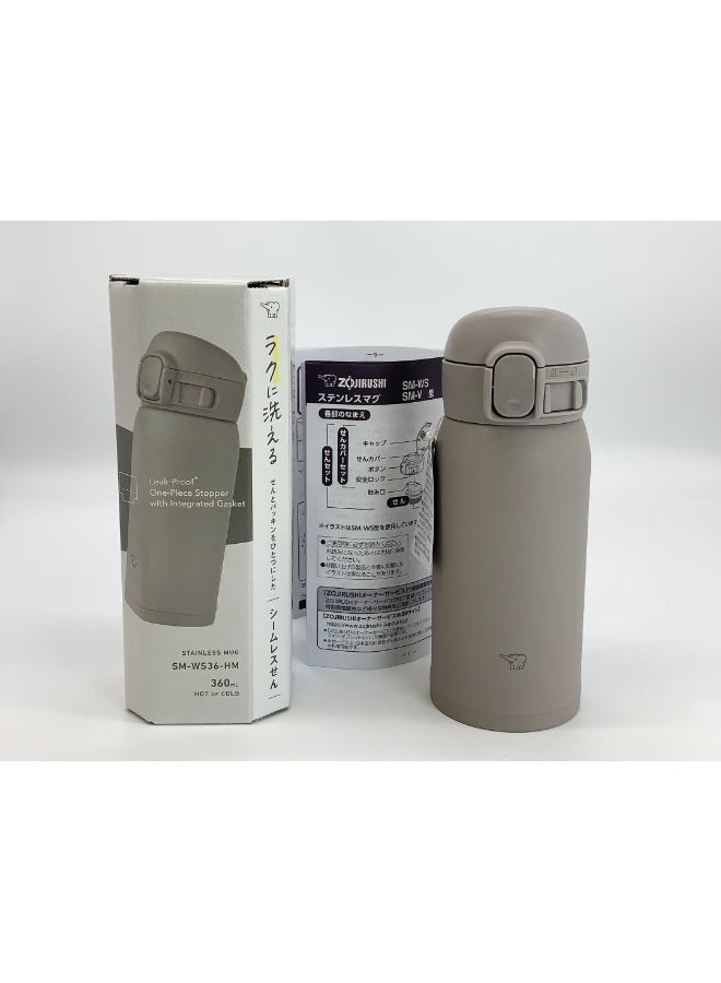 Zojirushi زويوروشي SM-WS 0.36 لتر كوب سفر معزول بالفولاذ المقاوم للصدأ - مقاوم للتسرب، محمول، خفيف الوزن، يحافظ على المشروبات ساخنة وباردة - رمادي - Image 2