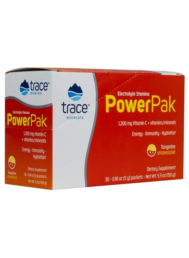 Trace Minerals Power Pak Electrolyte Powder Packets | 1200 mg Vitamin C, Zinc, Magnesium | Boost Hydration, Immunity, Energy, Muscle Stamina | Tangerine | 30 Packets - Image 1