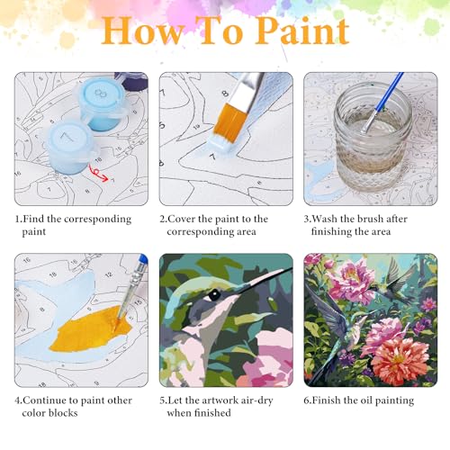 Okarina Paint by Numbers Kit for Adults Beginner Hummingbird, Flower Adult Paint by Number Kits on Canvas, Bird DIY Acrylic Oil Painting by Numbers for Adults, Perfect for Home Wall Decor 16X16 Inch - Image 4