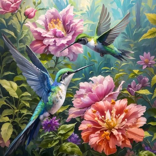 Okarina Paint by Numbers Kit for Adults Beginner Hummingbird, Flower Adult Paint by Number Kits on Canvas, Bird DIY Acrylic Oil Painting by Numbers for Adults, Perfect for Home Wall Decor 16X16 Inch - Image 1