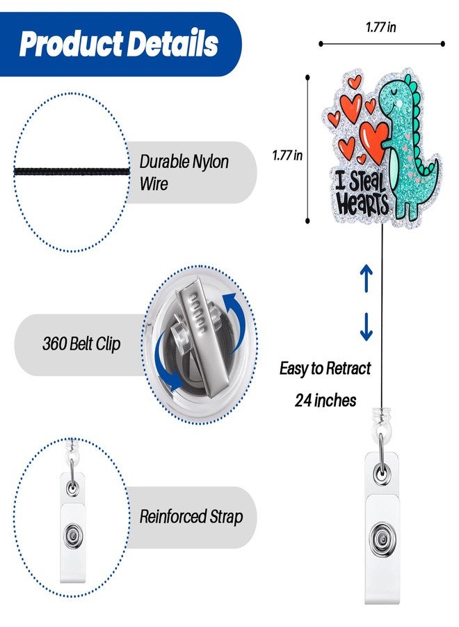 BEZTN I Steal Hearts Cute Dinosaur Badge Reel, Retractable ID Card Funny Badge Holder with Alligator Clip, Name Tag Badge Buddy for Nurse Doctor Nursing Student Teacher Social Worker RN CNA LPN MA Gifts - Image 4