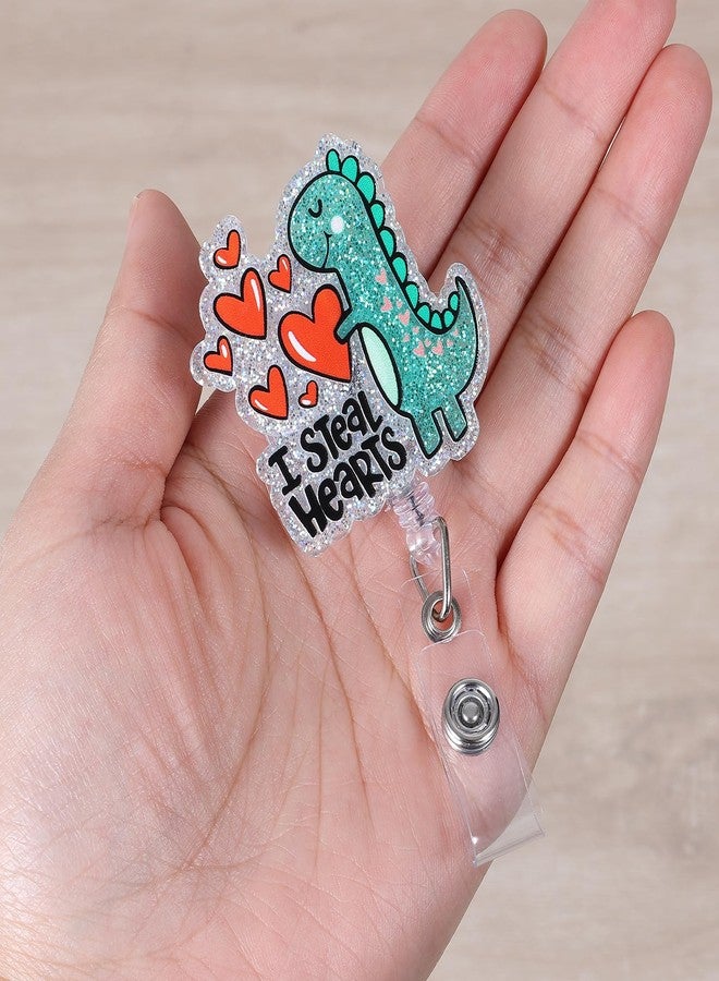 BEZTN I Steal Hearts Cute Dinosaur Badge Reel, Retractable ID Card Funny Badge Holder with Alligator Clip, Name Tag Badge Buddy for Nurse Doctor Nursing Student Teacher Social Worker RN CNA LPN MA Gifts - Image 3