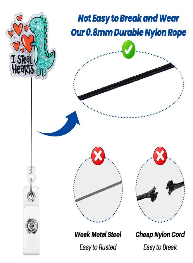 BEZTN I Steal Hearts Cute Dinosaur Badge Reel, Retractable ID Card Funny Badge Holder with Alligator Clip, Name Tag Badge Buddy for Nurse Doctor Nursing Student Teacher Social Worker RN CNA LPN MA Gifts - Image 5