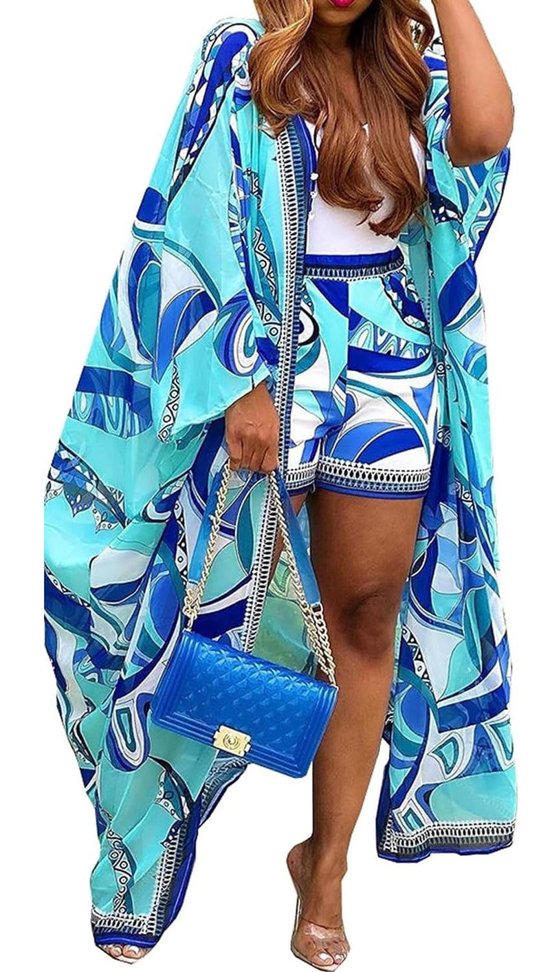 QegarTop Cruise Outfits Vacation Shorts set for Women 2023 Sexy Two Piece Travel Beach Kimono Cover up Outfit - Image 1