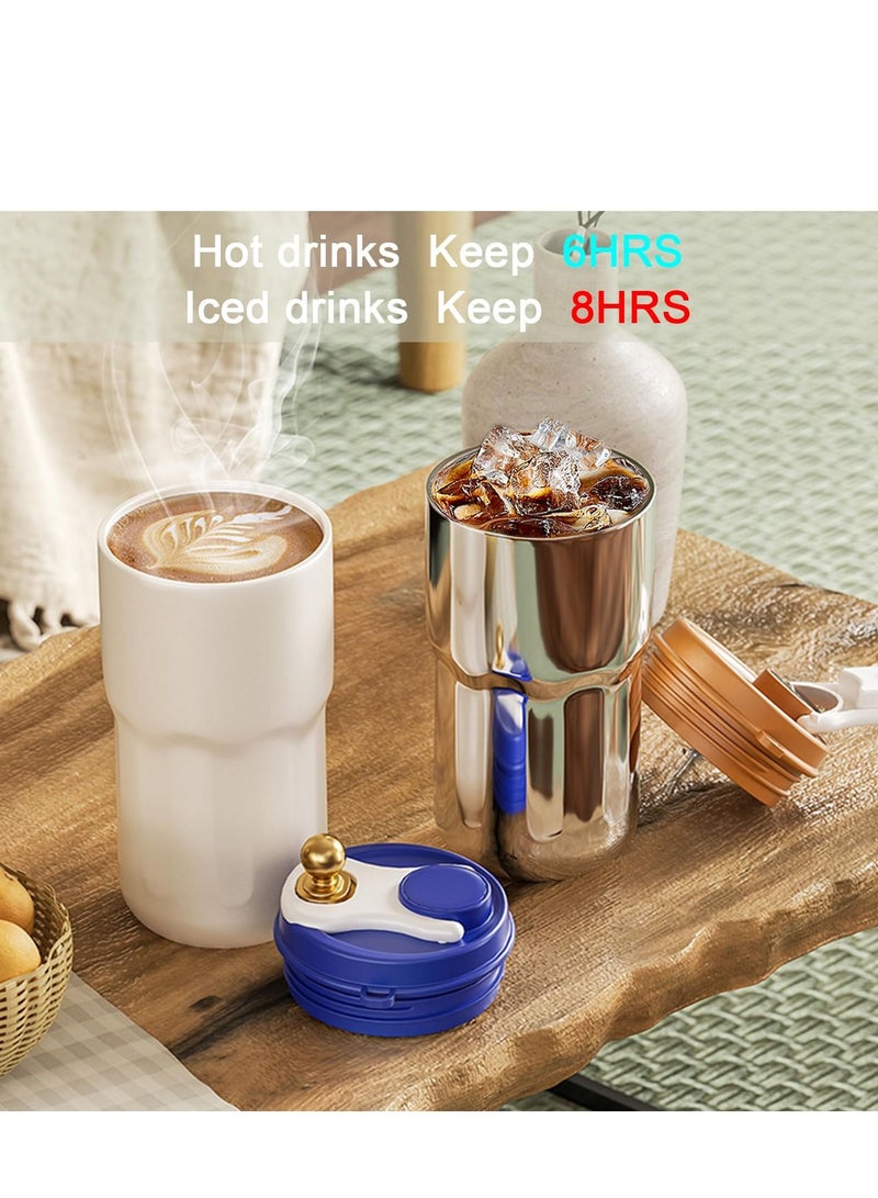 SYOSI Insulated Stainless Steel Travel Coffee Mug LED Smart Temperature Display with Leak-Proof Lid, Keeps Cold for 12 Hours or Hot for 10 Hours for Ice Drinks and Hot Beverage 14oz Blue-White - Image 3