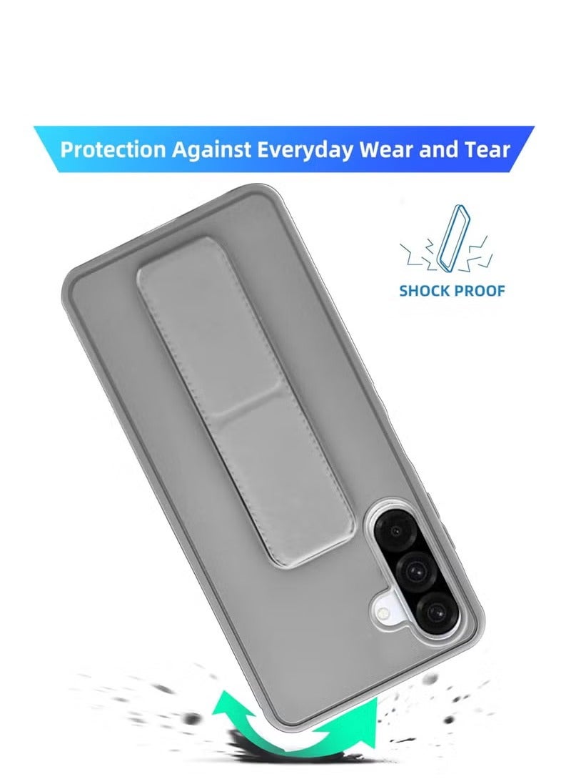 3-in-1 Magnetic Wrist Strap Hand Grip Stand Back Case Cover With Foldable Kickstand & Finger Strap for Samsung Galaxy A56-Grey - Image 3