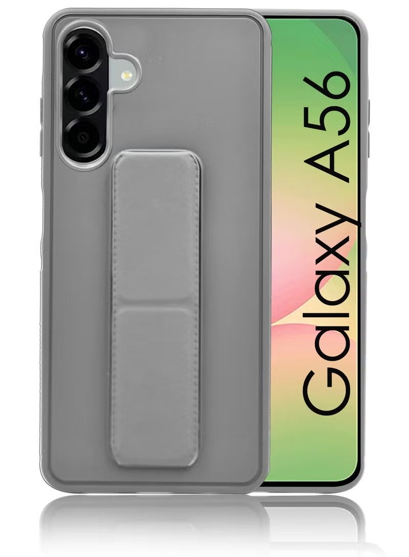 3-in-1 Magnetic Wrist Strap Hand Grip Stand Back Case Cover With Foldable Kickstand & Finger Strap for Samsung Galaxy A56-Grey - Image 1