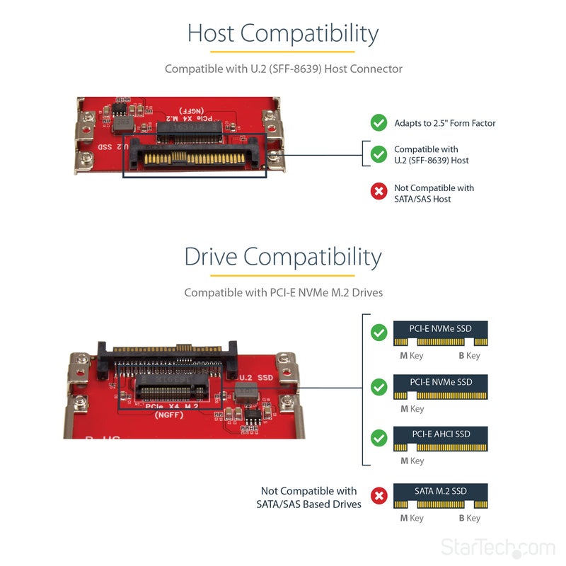 StarTech.com M.2. PCI-e NVMe to U.2 (SFF-8639) Adapter - Not Compatible with SATA Drives or SAS Controllers - For M.2 PCIe NVMe SSDs - PCIe M.2 Drive to U.2 Host Adapter - M2 SSD Converter, TAA - Image 2