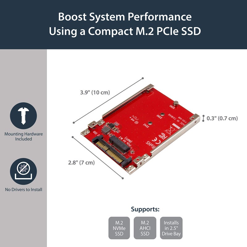 StarTech.com M.2. PCI-e NVMe to U.2 (SFF-8639) Adapter - Not Compatible with SATA Drives or SAS Controllers - For M.2 PCIe NVMe SSDs - PCIe M.2 Drive to U.2 Host Adapter - M2 SSD Converter, TAA - Image 3