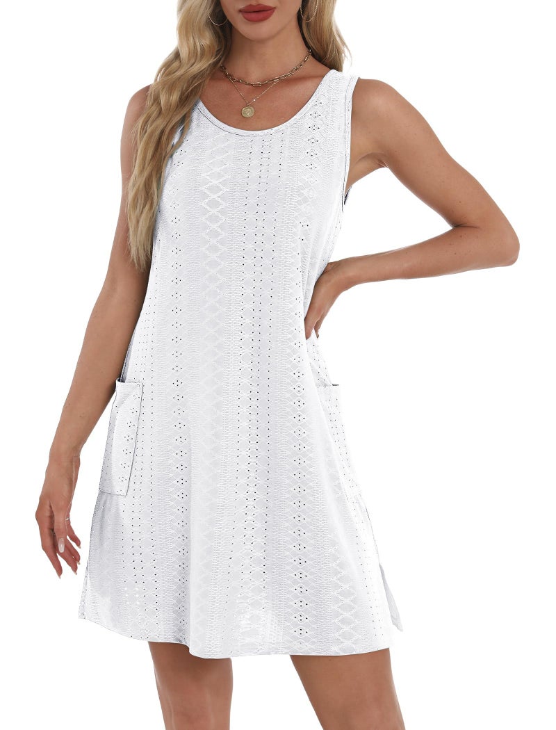 BKRIVE Summer Dresses for Women 2026 Loose Sleeveless Dress Sundresses Soft Dress with Pockets Plain White L - Image 4