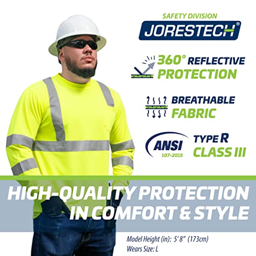 JORESTECH Safety T Shirt Reflective High Visibility Long Sleeve Yellow/Lime ANSI Class 3 Level 2 Type R TS-02 (M) - Image 5