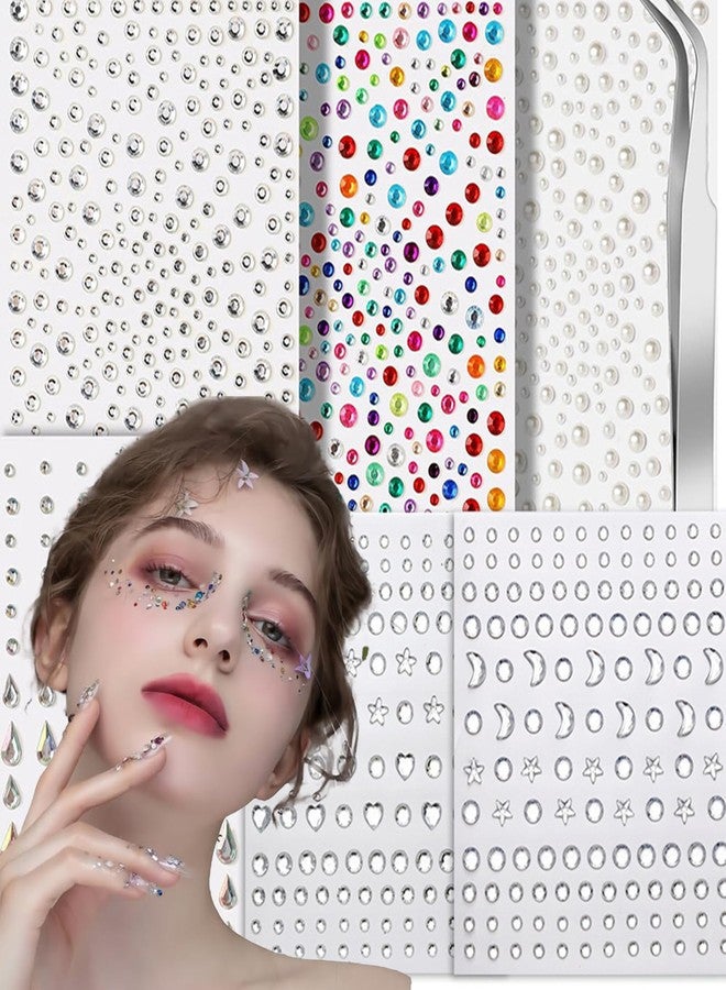 Vihaanta 6PCS Rhinestones, Hair Stickers for Hair Decoration, Rhinestone Stickers, Adhesive Face Gems with Tweezer, DIY Crafts and Nail Art - Image 1