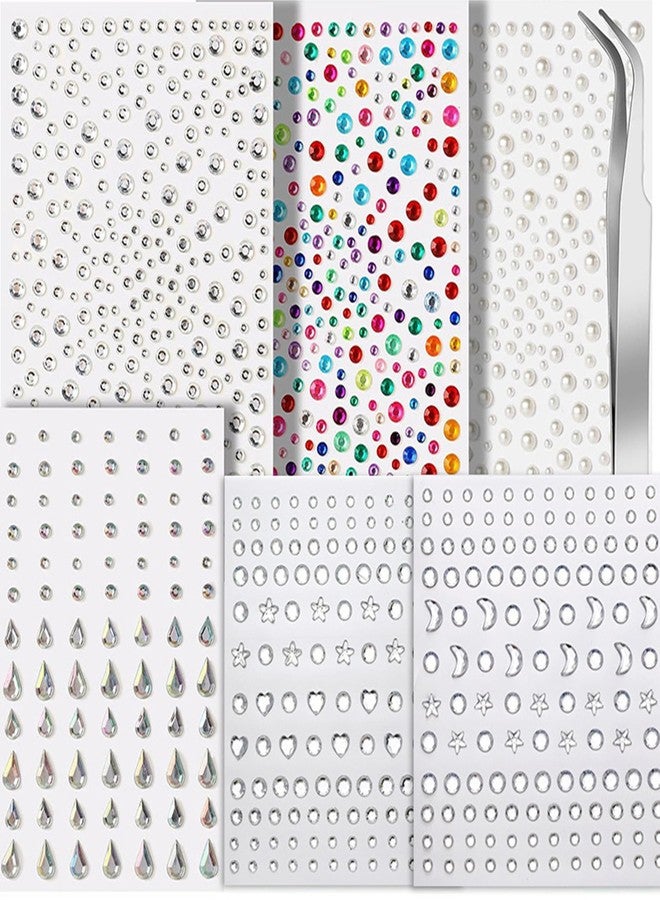 Vihaanta 6PCS Rhinestones, Hair Stickers for Hair Decoration, Rhinestone Stickers, Adhesive Face Gems with Tweezer, DIY Crafts and Nail Art - Image 2