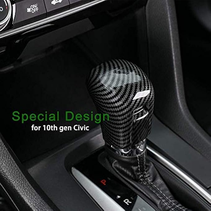ريحني غطاء مقبض ناقل الحركة الكربوني للجيل العاشر من سيفيك من ألياف الكربون داخلي سيك، ترتر ذراع ناقل حركة أوتوماتيكي لزينة سيارات هوندا لسيارات سيفيك 20212020 20192018 20172016 - Image 4