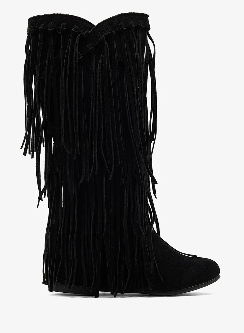 Ginger Block Heel Fringe Detail Boots