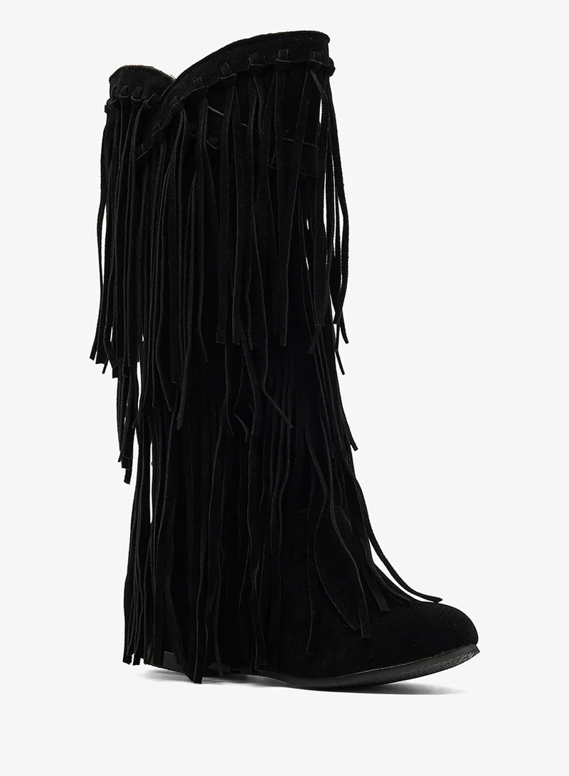 Ginger Block Heel Fringe Detail Boots