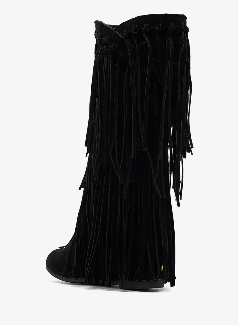 Ginger Block Heel Fringe Detail Boots