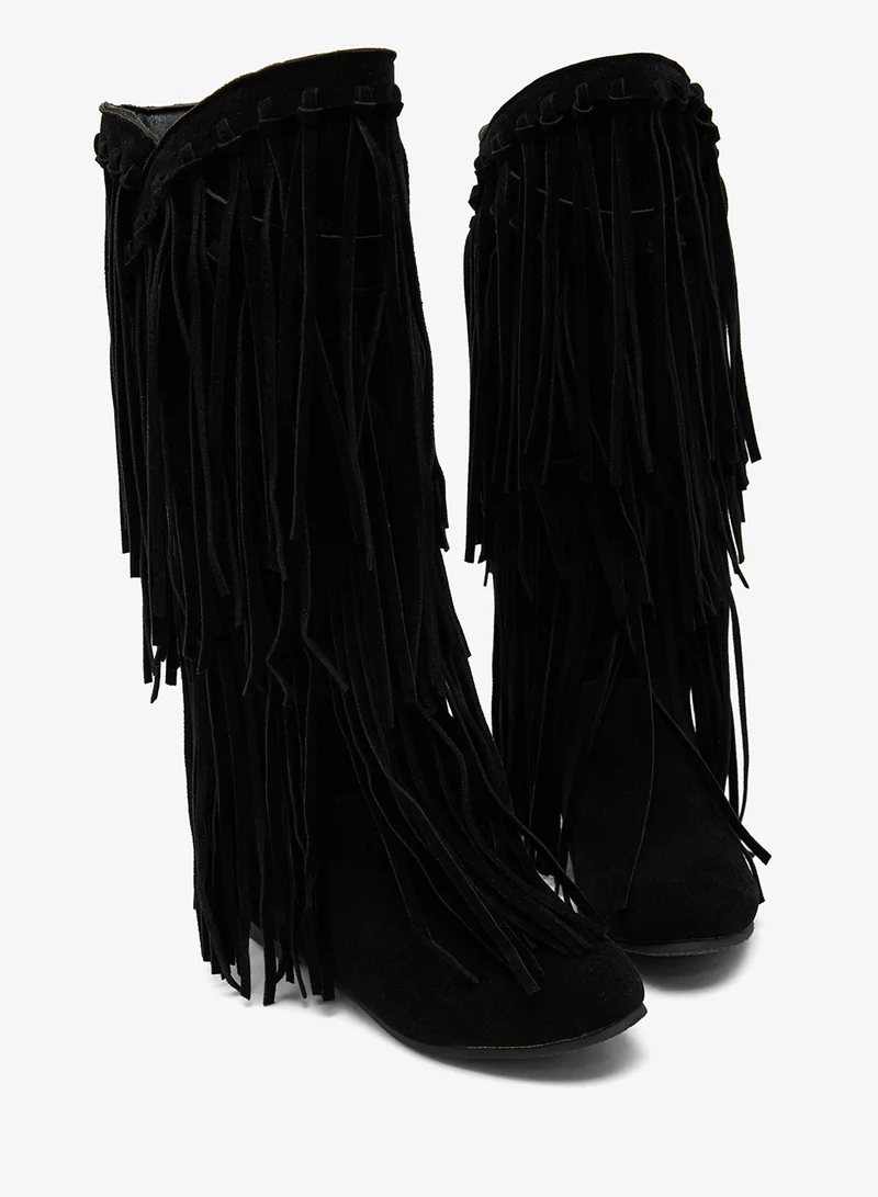 Ginger Block Heel Fringe Detail Boots
