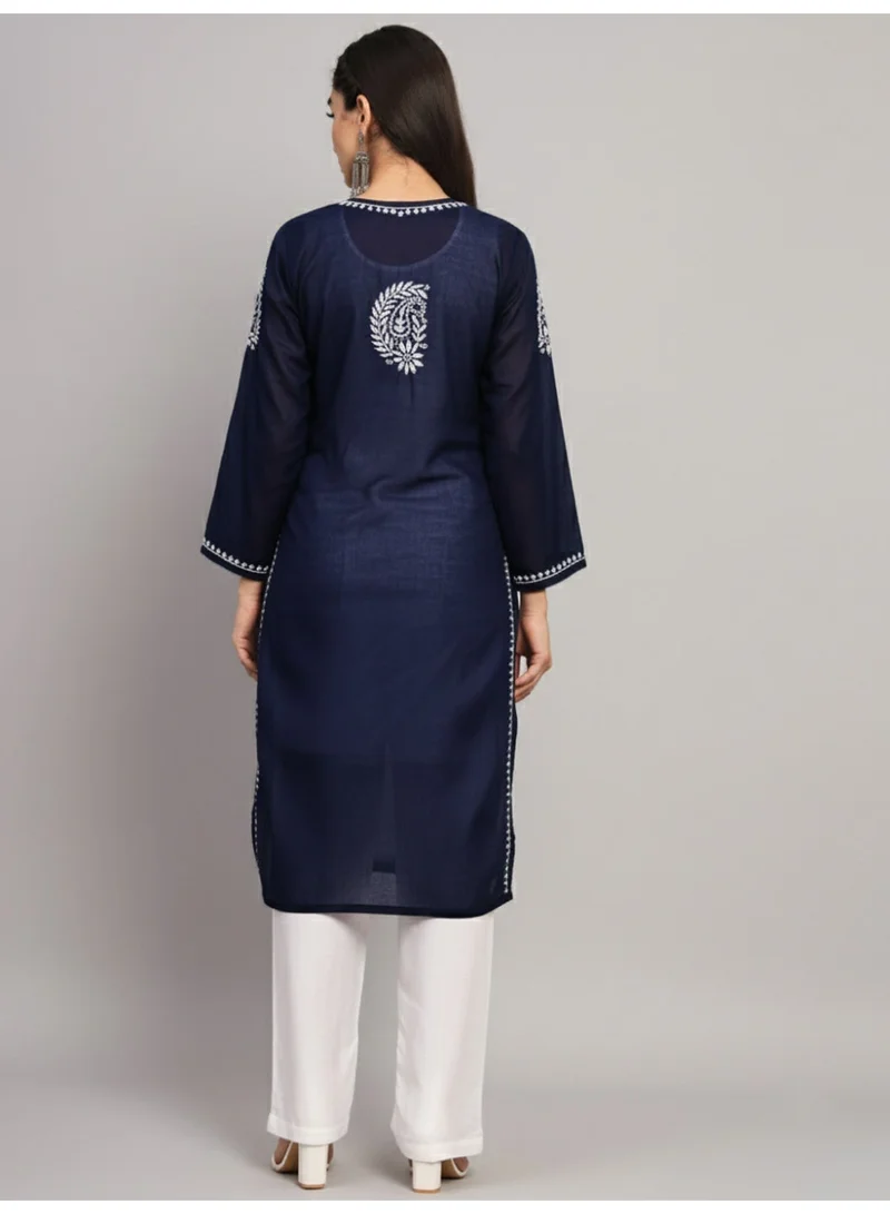 Alaya Navy Hand Embroidered Chikankari Cotton Straight Kurta-AL3561 for Women | Best Price UAE