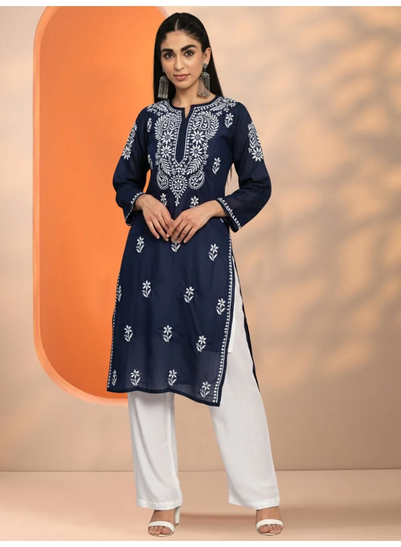 Alaya Hand Embroidered Chikankari Cotton Straight Kurta-AL3561