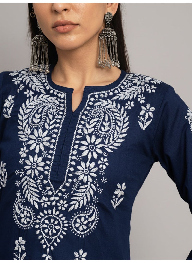 Alaya Hand Embroidered Chikankari Cotton Straight Kurta-AL3561 - Image 4