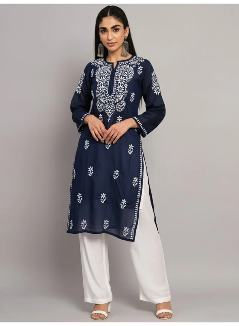 Alaya Navy Hand Embroidered Chikankari Cotton Straight Kurta-AL3561 for Women | Best Price UAE