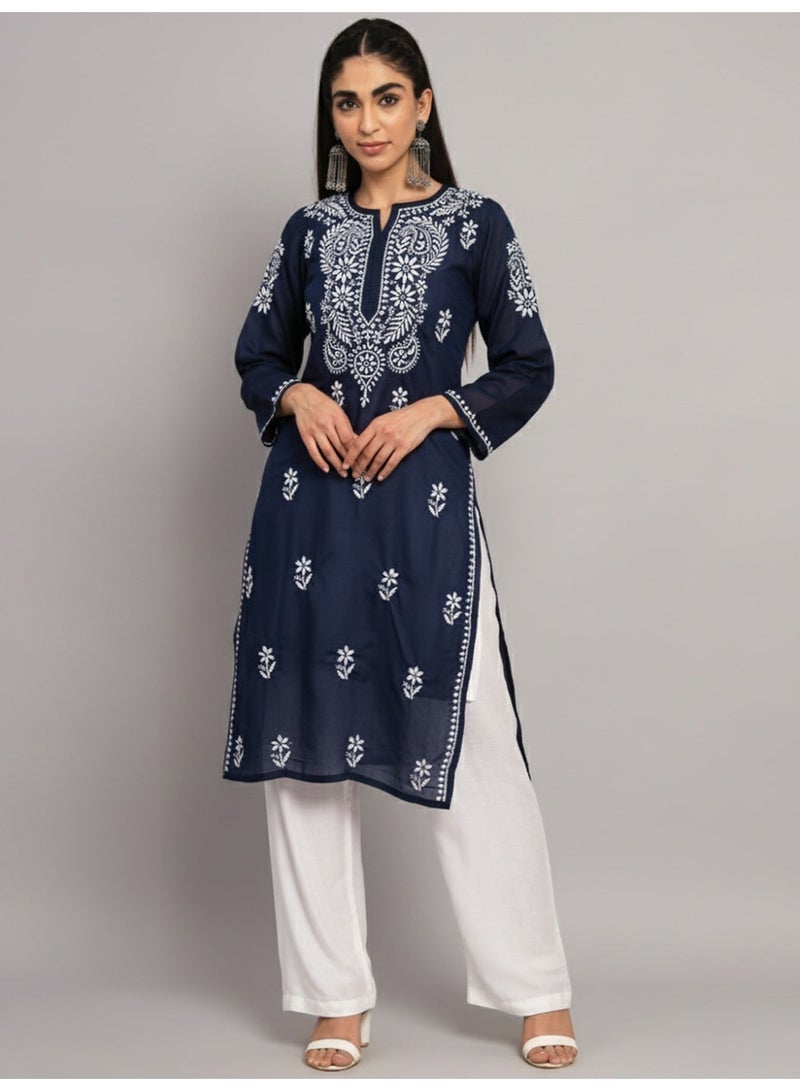 Alaya Hand Embroidered Chikankari Cotton Straight Kurta-AL3561 - Image 5