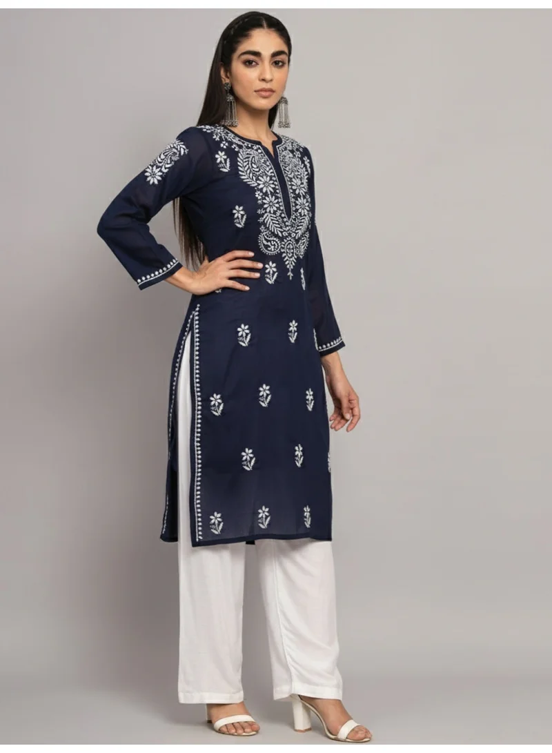 Alaya Navy Hand Embroidered Chikankari Cotton Straight Kurta-AL3561 for Women | Best Price UAE