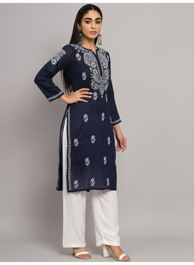 Alaya Hand Embroidered Chikankari Cotton Straight Kurta-AL3561 - Image 3